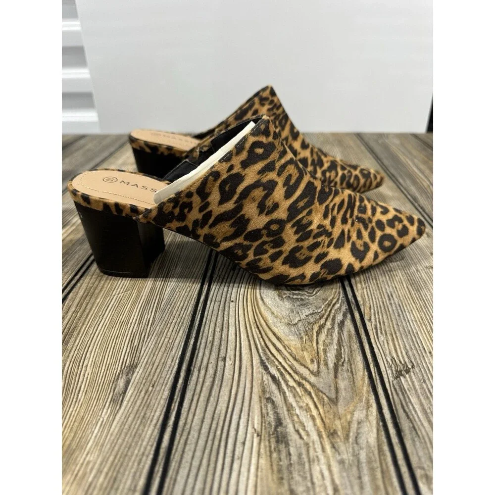 Massini Women's Emily Leopard block heeled Mules SZ 10